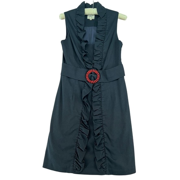Milly Dresses & Skirts - Vtg Navy Ruffle Sheath Dress Milly of New York Minimalist Belted Sleeveless Sz 8